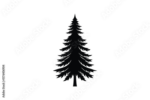 Elegant Evergreen Tree Illustration in Black Silhouette Style on White Background for Christmas and Nature Designs silhouette