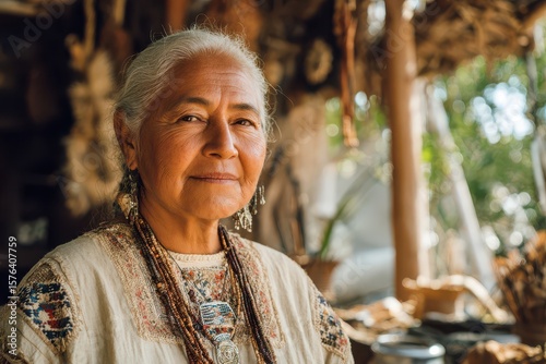 August Day of the World's Indigenous People – Indigenous Elder in Traditional Clothing with Calm Expression