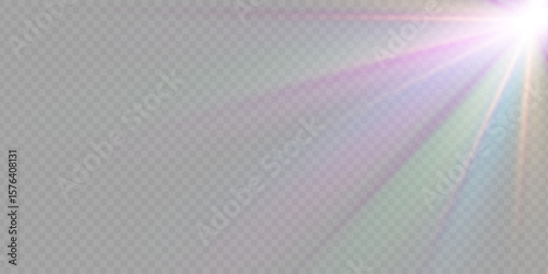 Png crystal star. Crystal ray light, sun shines PNG rainbow red yellow and blue color. Optical fire light effect. Png sparkle shine. Vector lens glare leakage glare reflection effect. Sunlight 