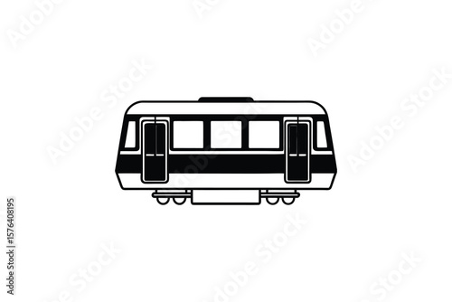 Modern Train Car Vector Illustration in Black and White Minimalist Design for Transportation Rail Travel and Urban Transit Systems silhouette