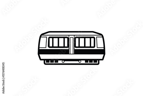 Modern Monorail Train Car Icon in Black and White Transportation System Public Transit Minimalist Design Clean Lines Silhouette