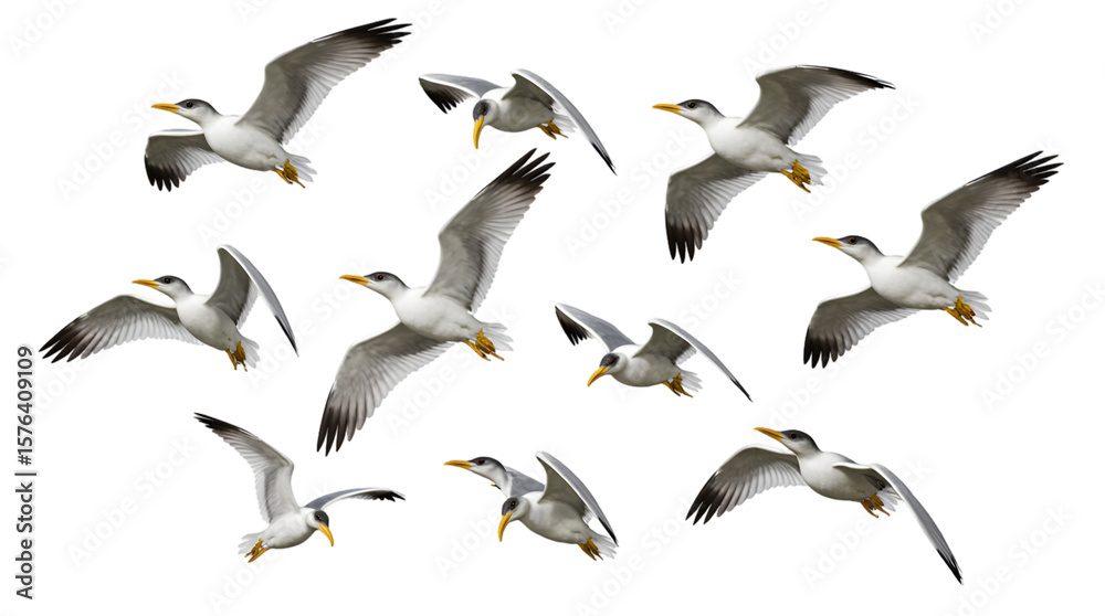 Fototapeta premium A Flock of Seagulls in Flight Dynamic Aerial Display of Graceful Birds