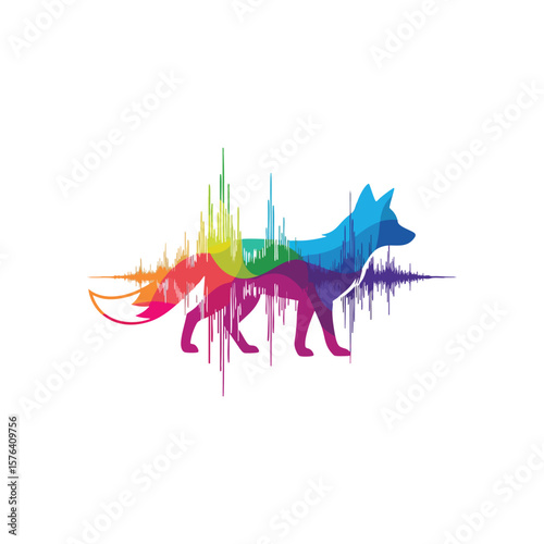 Dynamic Fox Audio Profile. A vibrant animal silhouette infused with an energetic wave pattern. Represents the intuitive connection of wildlife with the rhythm of nature.