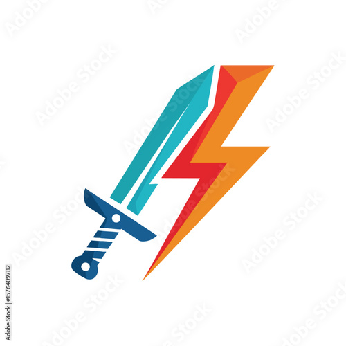 Electric Blade Icon. This vibrant digital graphic merges a formidable saber with a striking energy discharge. It conveys rapid dominance and heroic might.