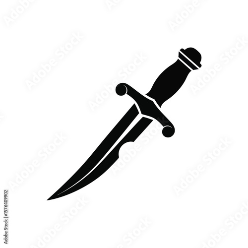 Ancient Blade Weapon Symbol. This striking illustration of a keen arm evokes a sense of historical conflict, valor, and perilous journeys. Excellent for gaming or themed projects.