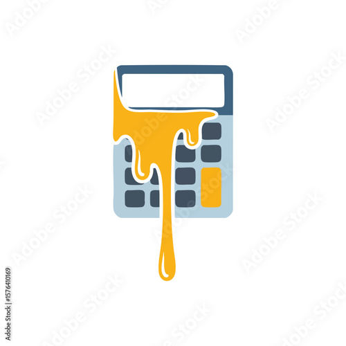 Dripping Calculator Finance Concept. An illustrated calculating device with honey like liquid oozing. This represents tricky money matters or complicated fiscal planning.