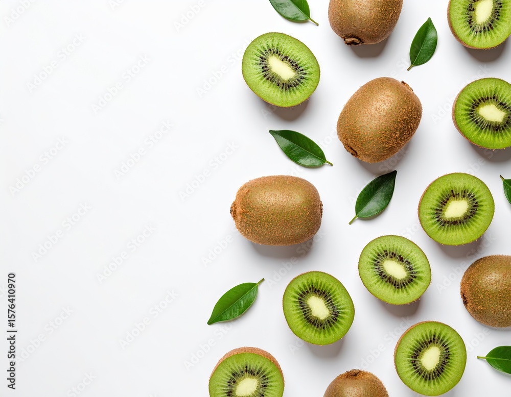 Fototapeta premium Bright and seamless pattern wallpaper design with mesmerizing kiwi image on soft white background.