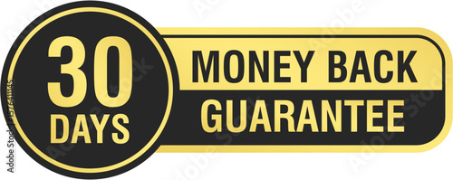 30 days money back guarantee label design. Vector banner icon for refund policy, risk-free purchase, satisfaction guarantee, return offer, and secure shopping assurance.