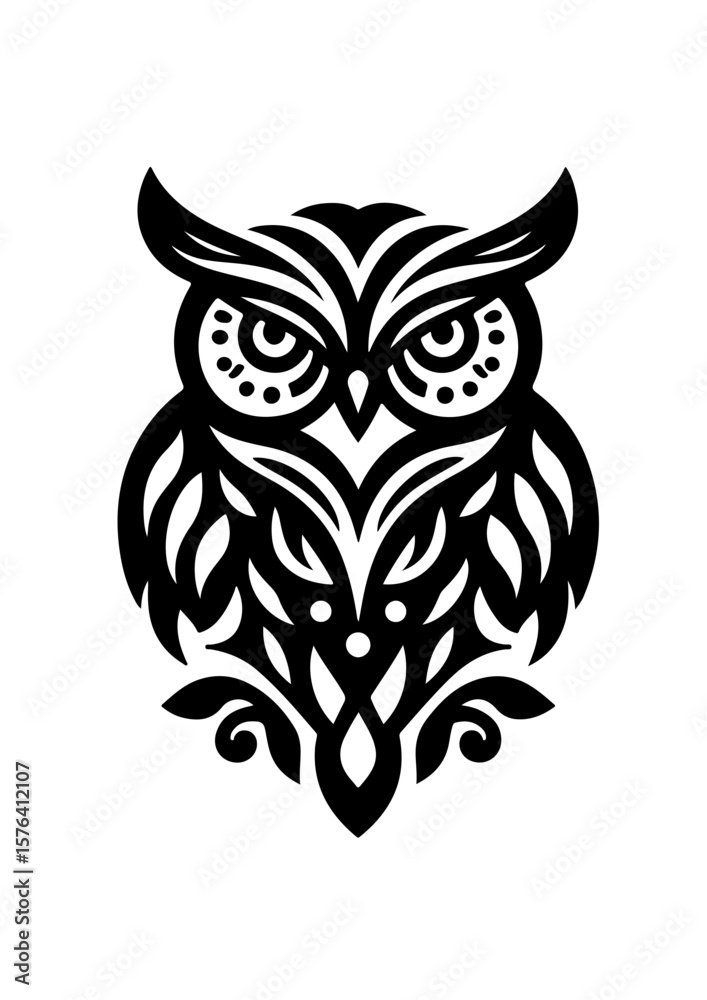 Fototapeta premium An owl with decorative patterns isolated on white background