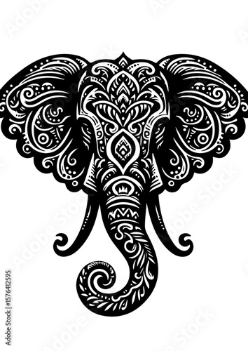 A black elephant head is isolated on white background in a simple design
