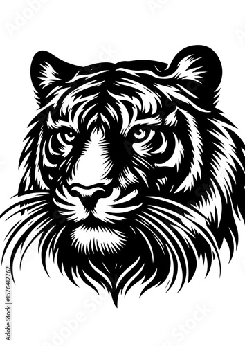 A striking tiger portrait in black and white, showcasing its fierce beauty