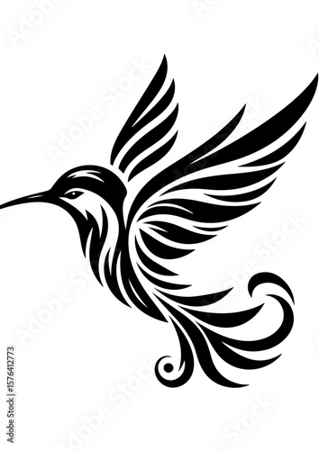A hummingbird in flight is isolated on white background in black and white