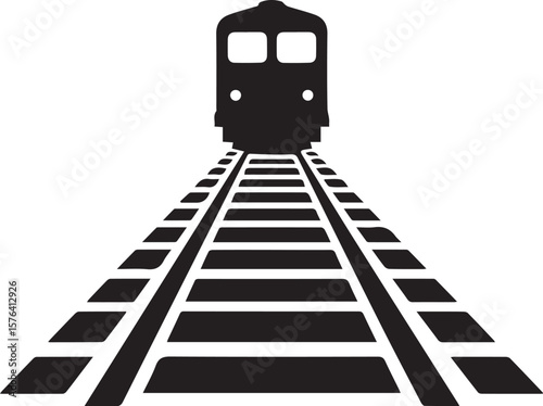 Train on track icon vector in black color. Silhouette train icon.