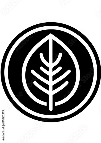 A simple graphic of a leaf inside of a circle