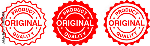 Original product label icon and quality emblem badge. Vector illustration of genuine seal, certified approval stamp, trusted mark, and authentic brand identity symbol for products.