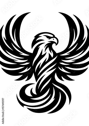 A powerful phoenix rising isolated on white background