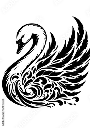 Elegant swan with ornate patterns isolated on white background