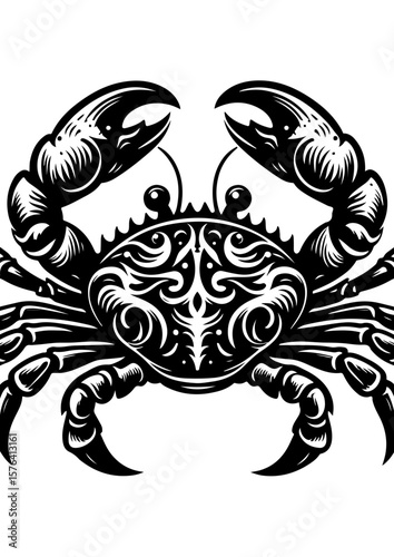 Ornate crab with detailed shell isolated on white background