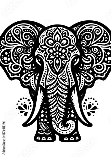 An elephant with detailed patterns is isolated on white background