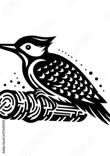 A woodpecker perched on a branch isolated on white background