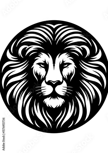 A majestic lion head with a regal mane, isolated on white background