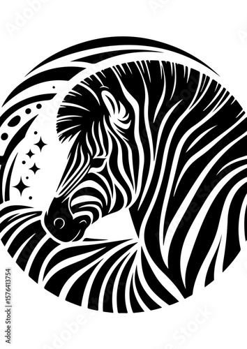 Striking zebra head with bold stripes isolated on white background