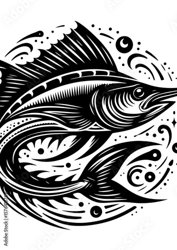 Majestic marlin fish swimming in the ocean isolated on white background