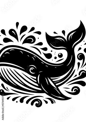 A majestic whale breaching the surface isolated on white background