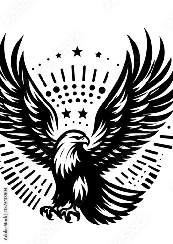 An eagle with spread wings soars, isolated on white background