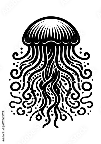 A jellyfish gracefully floats, isolated on white background