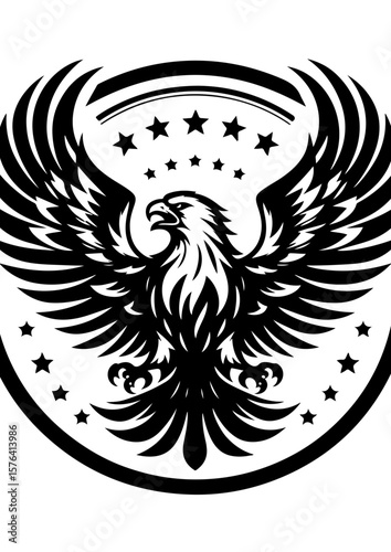 An eagle with stars is displayed proudly, isolated on white background