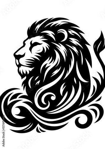 A majestic lion with a flowing mane, isolated on white background