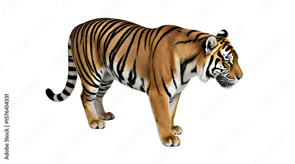 Naklejka premium Majestic Bengal Tiger in Full Stance, Illustrating Power and Natural Beauty A Captivating Wildlife Portrait