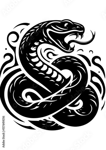 A coiled snake with its tongue out in a vintage illustration