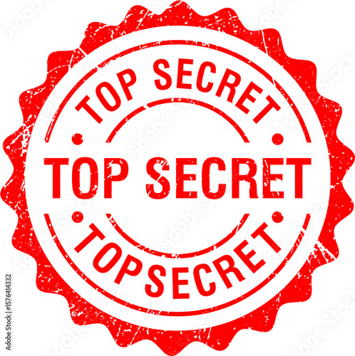 Top Secret grunge retro red rubber stamp. Isolated vector illustration on white background. Confidential label, restricted access seal, private classified document approval emblem.
