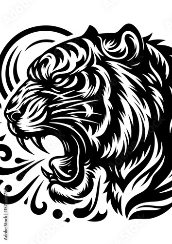 A roaring tiger head illustration, isolated on white background