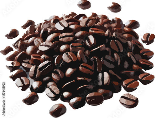 Pile of roasted coffee beans illustration isolated on a white background ready for brewing