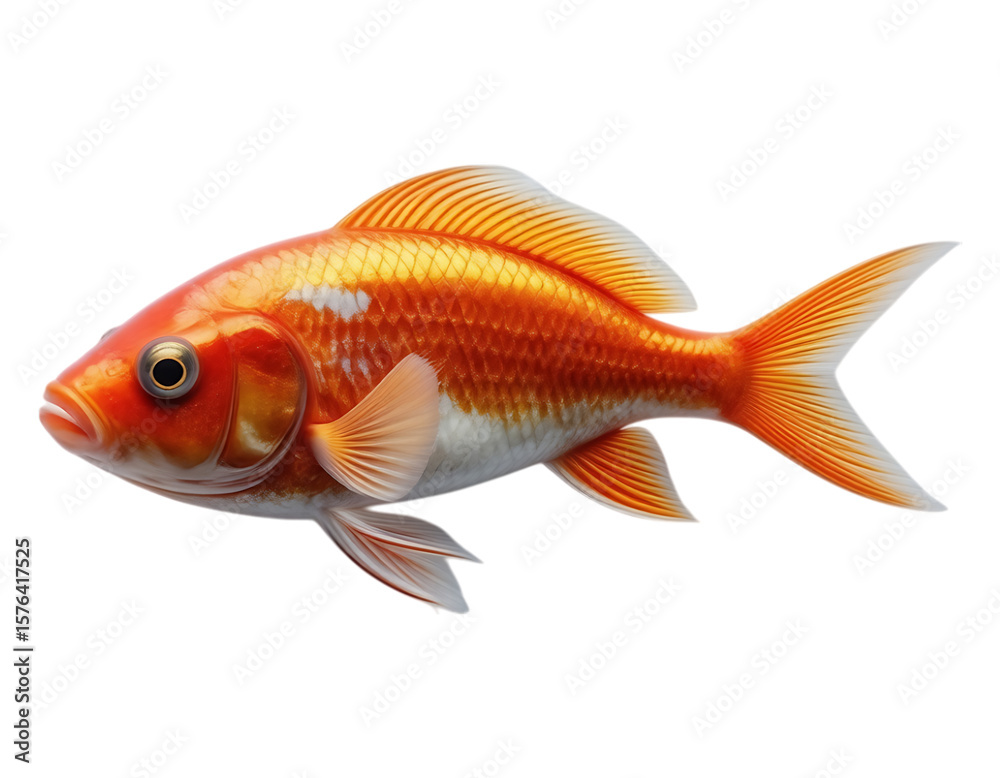Fototapeta premium Vibrant Orange Goldfish with Detailed Fins and Scales