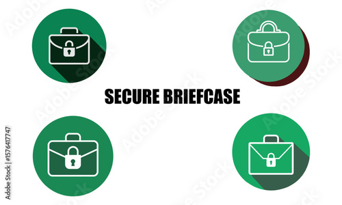 Secure briefcase icons with lock symbols in green circle flat design
