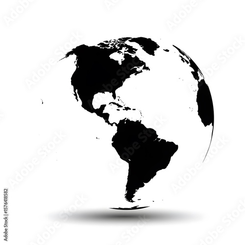 A Black and White Silhouette of Earth Globe, Showing Americas Continent, Global Map, World Map Illustration