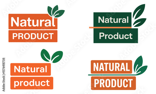 Natural product labels with leaves and eco friendly organic branding design
