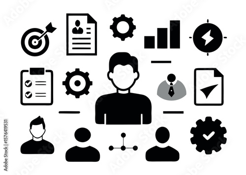 Data Analytics Flat Icon Set – Database, Statistics, Monitoring, Research, Management, Charts, Reports & Diagrams