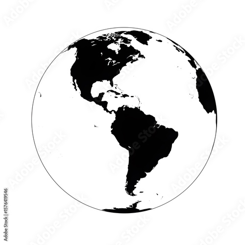 Black and White Earth Globe Illustration  Americas Focused Global Map Design