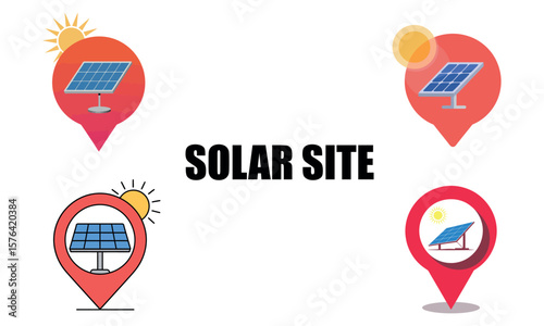 Solar panel icons with sun and map pin symbols representing solar energy locations
