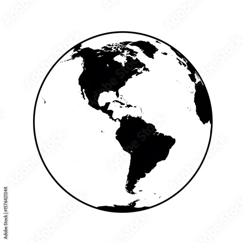 A Simple Black and White Illustration of Planet Earth Focusing on the Americas, a Monochromatic Globe Graphic