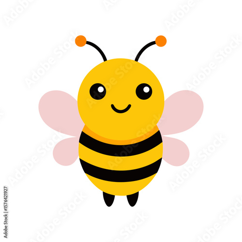Happy cute bee flying with joyful smile art Line Art Vector illustration