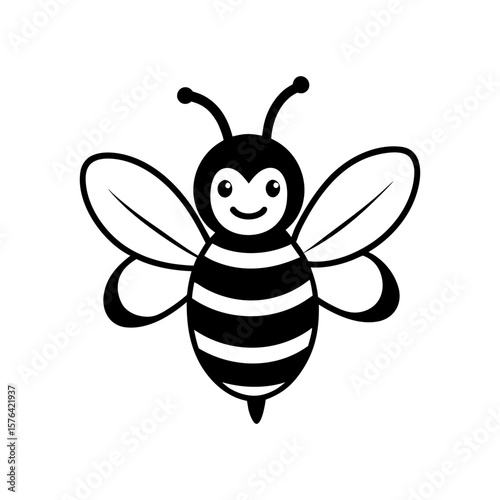 Friendly bee with happy smile buzzing around Line Art Vector illustration