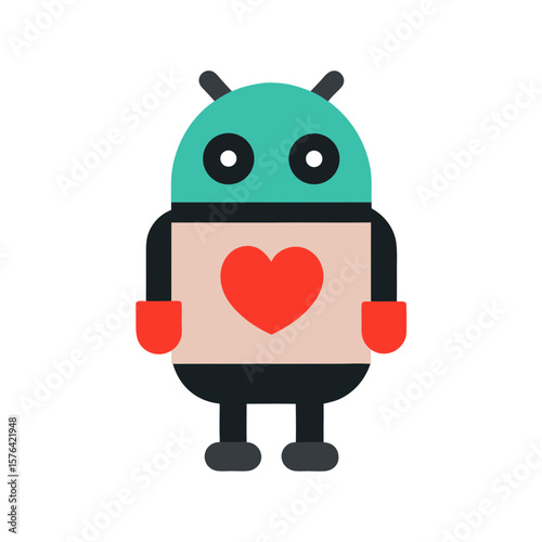 Friendly robot droid showing heart shaped sign Line Art Vector illustration
