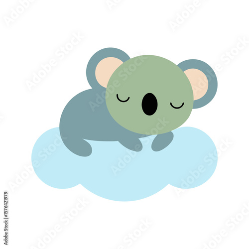 Adorable sleeping koala resting on a soft cloud Line Art Vector illustration