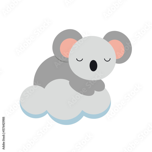 Cute koala sleeping peacefully on fluffy cloud Line Art Vector illustration